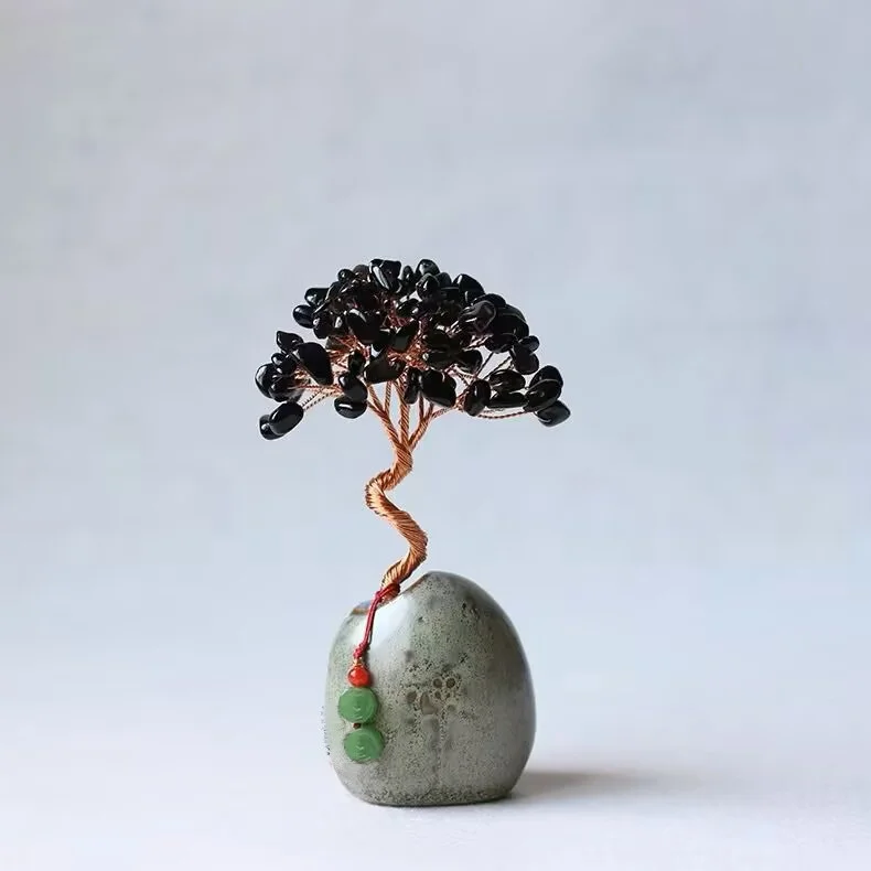 Black Vintage Crystal Money Tree Figurine for Home Decoration