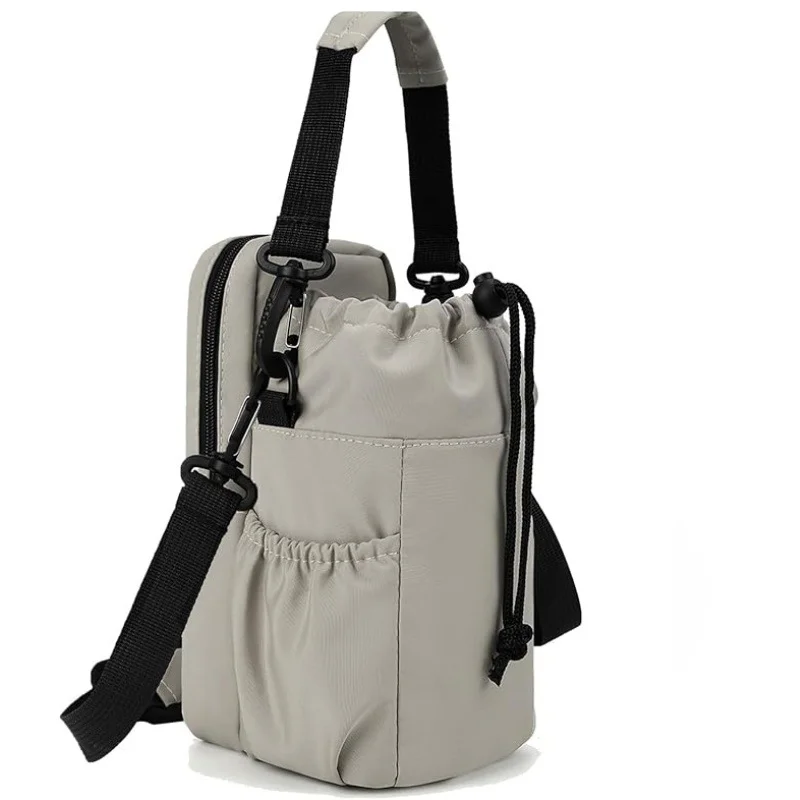 Grey Portable Crossbody Water Bottle Holder with Multiple Pockets - Thermal Cooler Bag