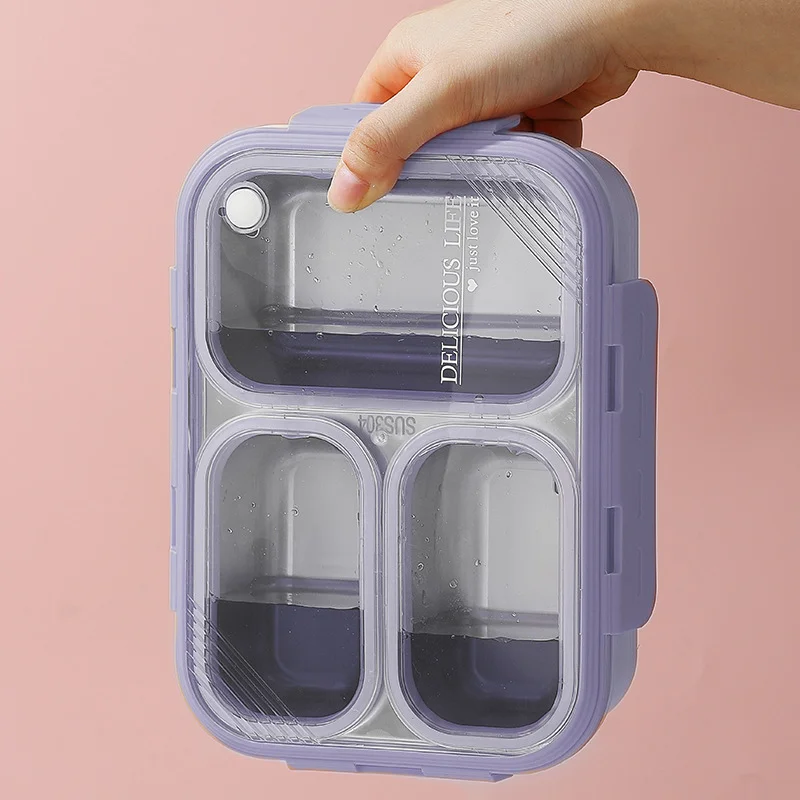 Purple 3-Compartment Stainless Steel Bento Lunch Box - Leak-Proof, for Kids & Adults for School & Office