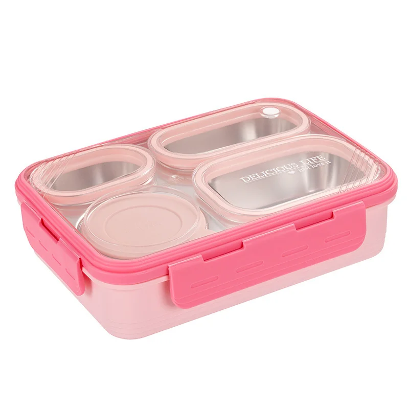 Pink 3-Compartment Stainless Steel Bento Lunch Box - Leak-Proof, for Kids & Adults for School & Office