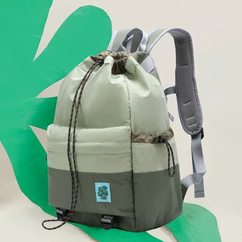 Green Stylish Lightweight Drawstring Backpack for Women Men Hiking Travel