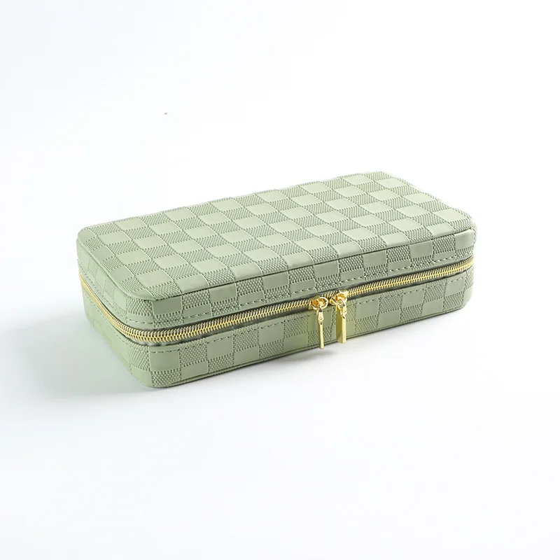 Green Stylish PU Leather Travel Jewellery Box - Compact Organizer for Rings, Earrings, Necklaces with Mirror