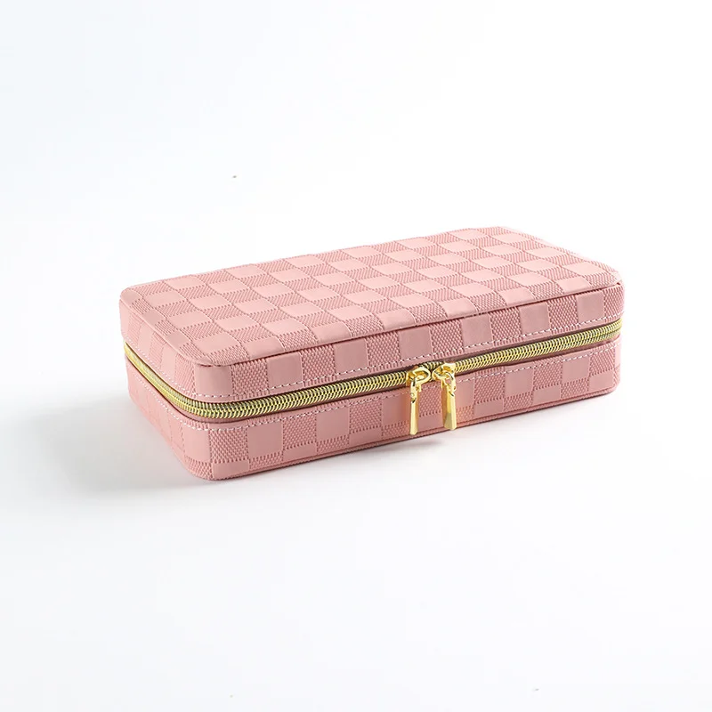 Pink Stylish PU Leather Travel Jewellery Box - Compact Organizer for Rings, Earrings, Necklaces with Mirror