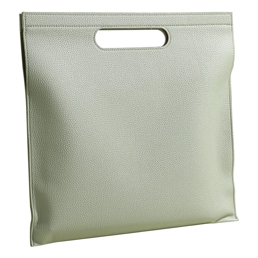 Light Green Professional A4 PU Leather Document Bag - Waterproof Handheld File Folder Portfolio for Business & Conference