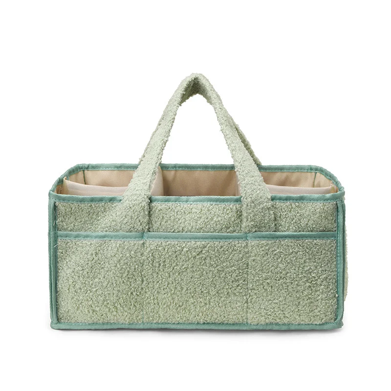 Green Large Plush Nappy Caddy Organizer - Portable Diaper Storage Bin & Nursery Tote Bag