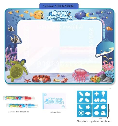 Sea Animals Giant Aqua Magic Doodle Mat 100x80cm - Mess-Free Reusable Water Drawing Pad for Creative Kids