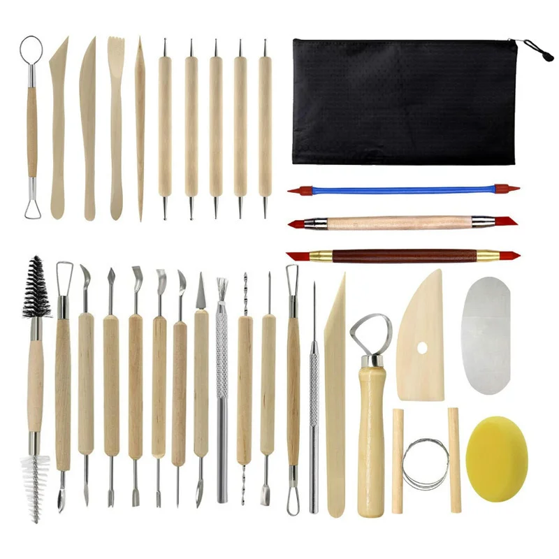 32-Piece Pottery Tool Set with Cloth Bag - DIY Clay Sculpting Kit for Kids