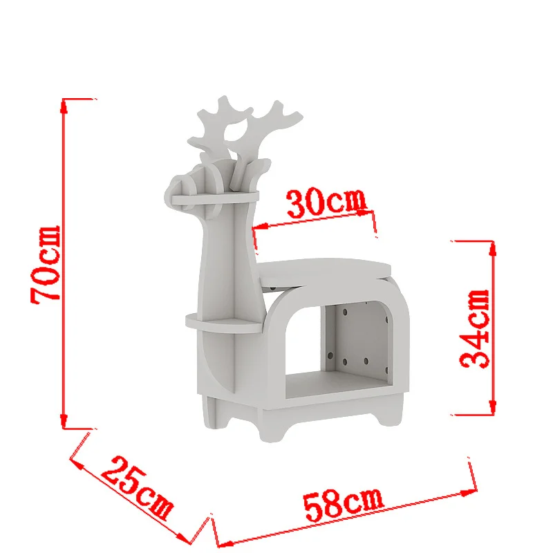 White Small Creative Reindeer-Shaped Solid Wood Bookshelf for Kids