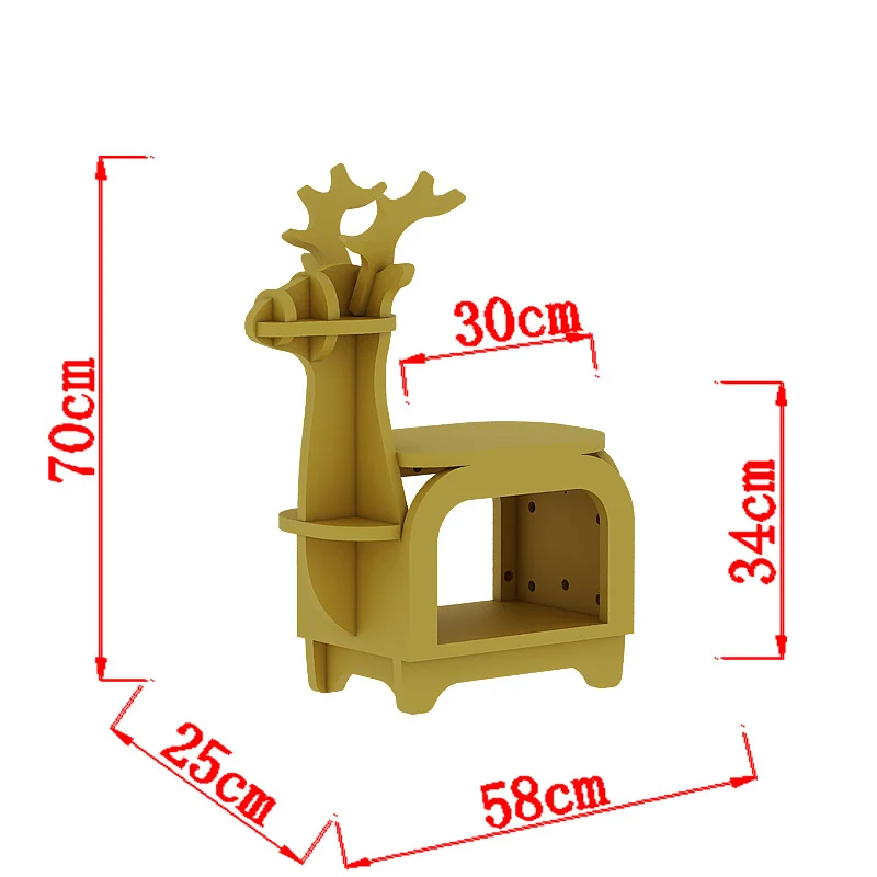 Yellow Small Creative Reindeer-Shaped Solid Wood Bookshelf for Kids