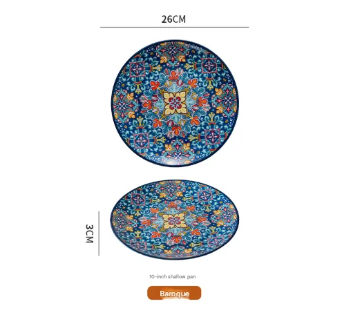 Blue Baroque 10-Inch Bohemian Ceramic Shallow Plate