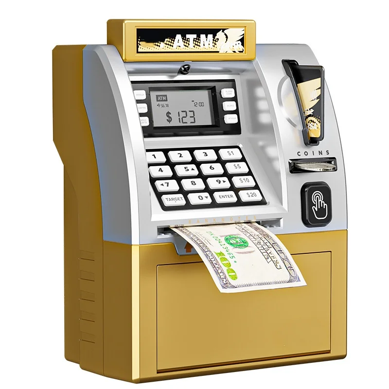 Kids ATM Savings Bank - Electronic Piggy Bank with Debit Card, PIN(Gold)