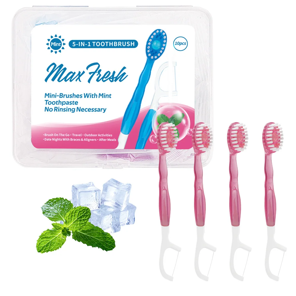 4-in-1 Disposable Travel Toothbrush with Flavor Burst Bead(Peach flavor)