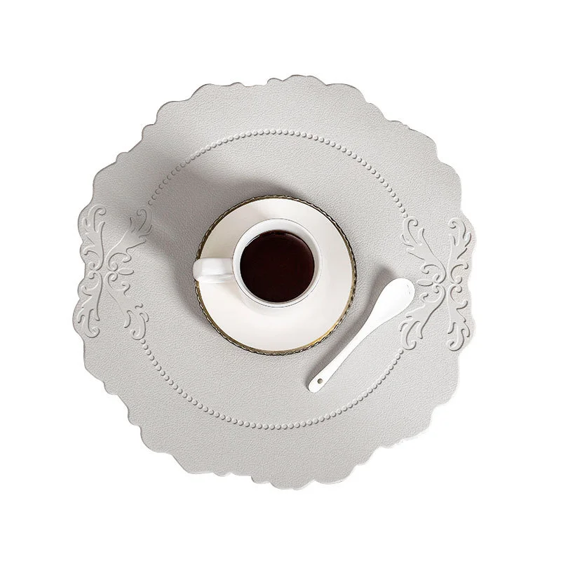 4 pcs Retro Faux Leather Placemat - Waterproof & Oil-Proof Dining Table Mat (Light grey)