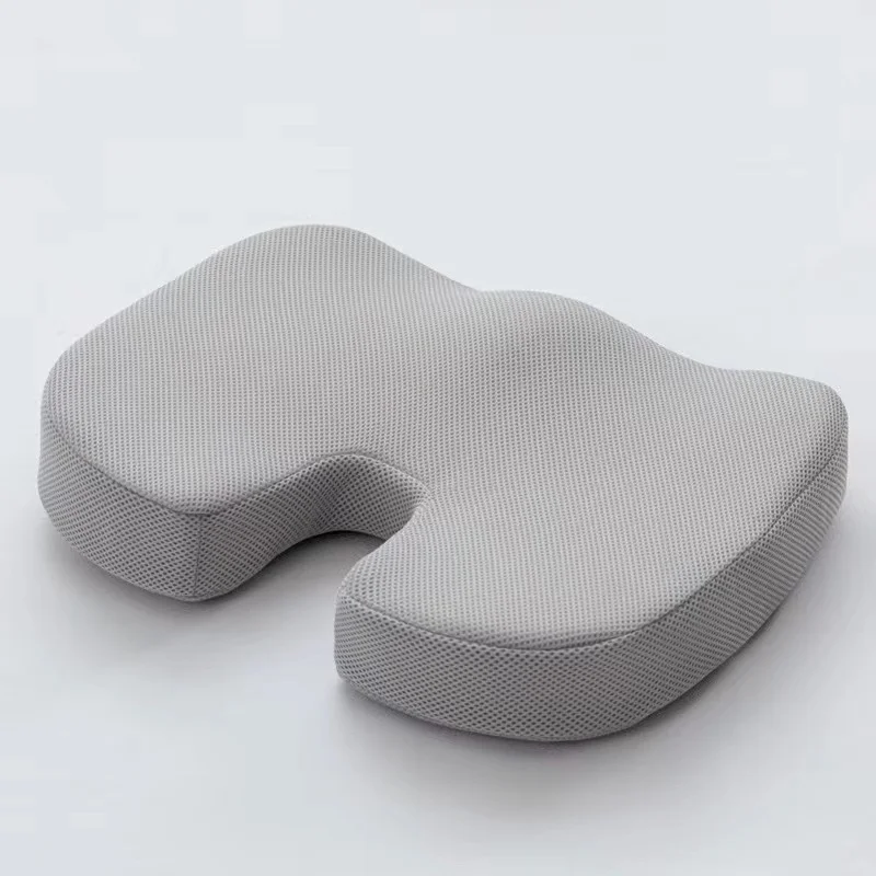 Grey Ergonomic U-Shaped Memory Foam Seat Cushion - Coccyx Relief & Posture Support with Breathable Cover