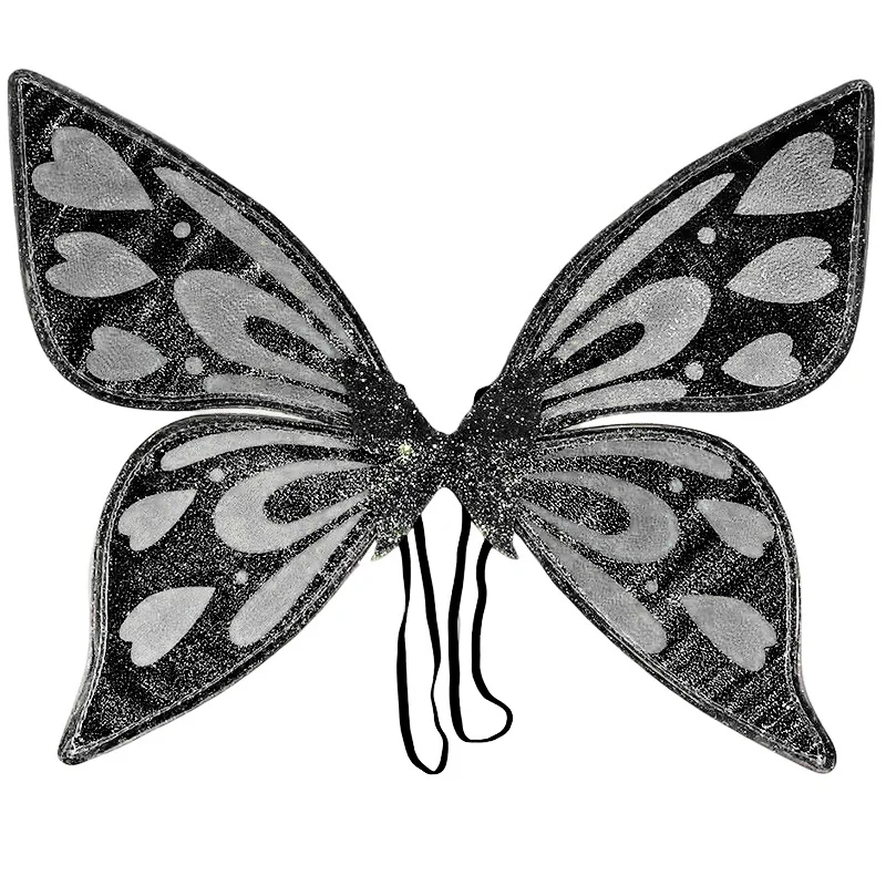 Black Sparkling Fairy Wings - Lightweight Glitter Butterfly Costume Accessory for Kids & Adults