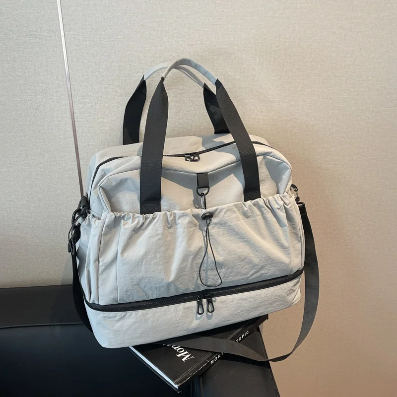 Grey and Black Large Capacity Travel Bag with Wet/Dry Separation - Canvas + Polyester, Lightweight Handbag for Short Trips and Fitness, Fits on Luggage