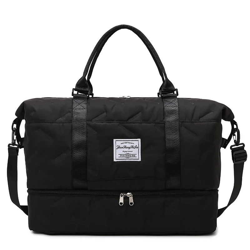 Black Stylish Quilted Duffel Bag for Travel & Gym - Large Capacity Weekender with Shoe Compartment and Wet Pocket