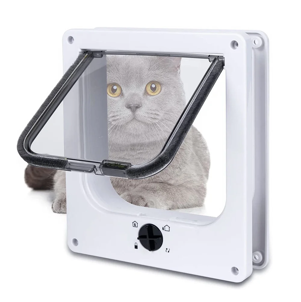 Size XL White 4-Way Locking Pet Flap Door for Cats and Small Dogs - Weatherproof Magnetic Cat Door