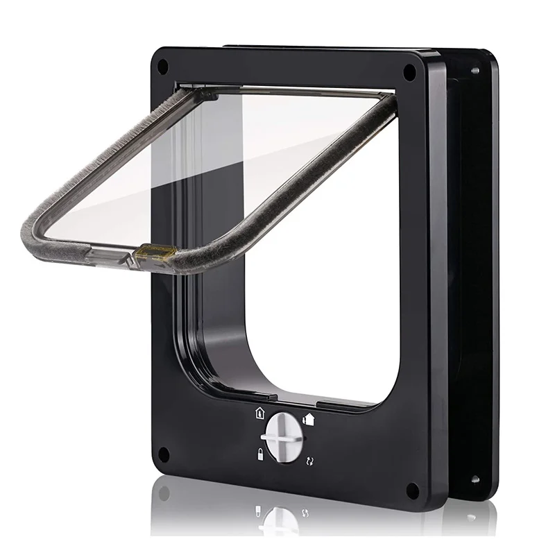 Size L Black 4-Way Locking Pet Flap Door for Cats and Small Dogs - Weatherproof Magnetic Cat Door