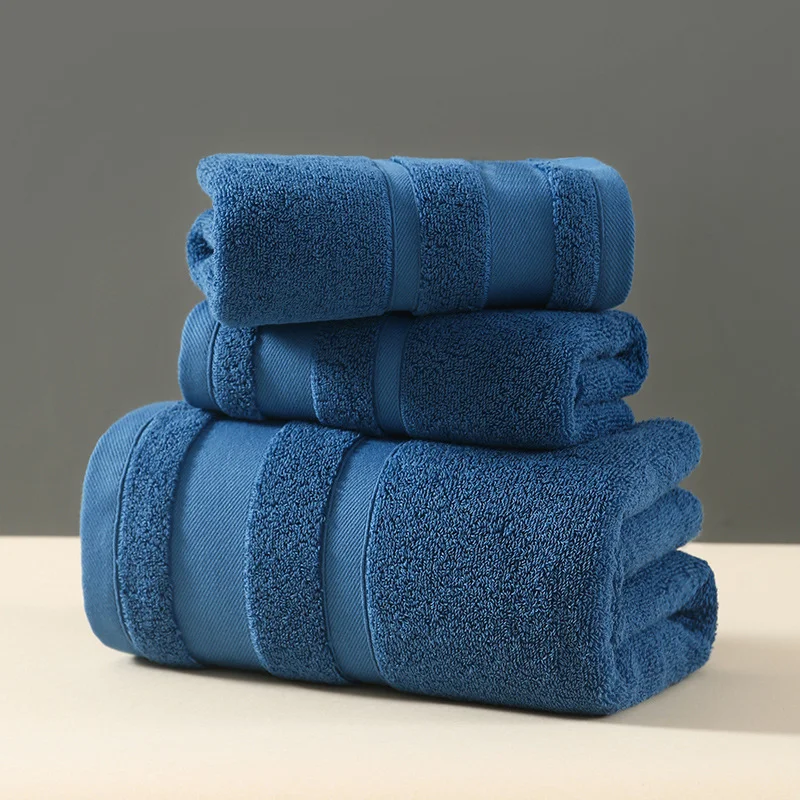 Blue Premium 3-Piece 100% Cotton Towel Set - Ultra Soft, Absorbent & Quick-Dry for Bathroom