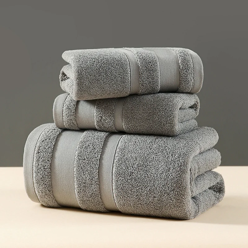 Grey Premium 3-Piece 100% Cotton Towel Set - Ultra Soft, Absorbent & Quick-Dry for Bathroom