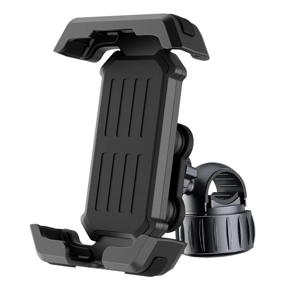 Black Heavy Duty Bike Phone Mount - Anti-Shake Motorcycle Holder with Secure Lock, 360 Rotation Cradle for All-Terrain Cycling