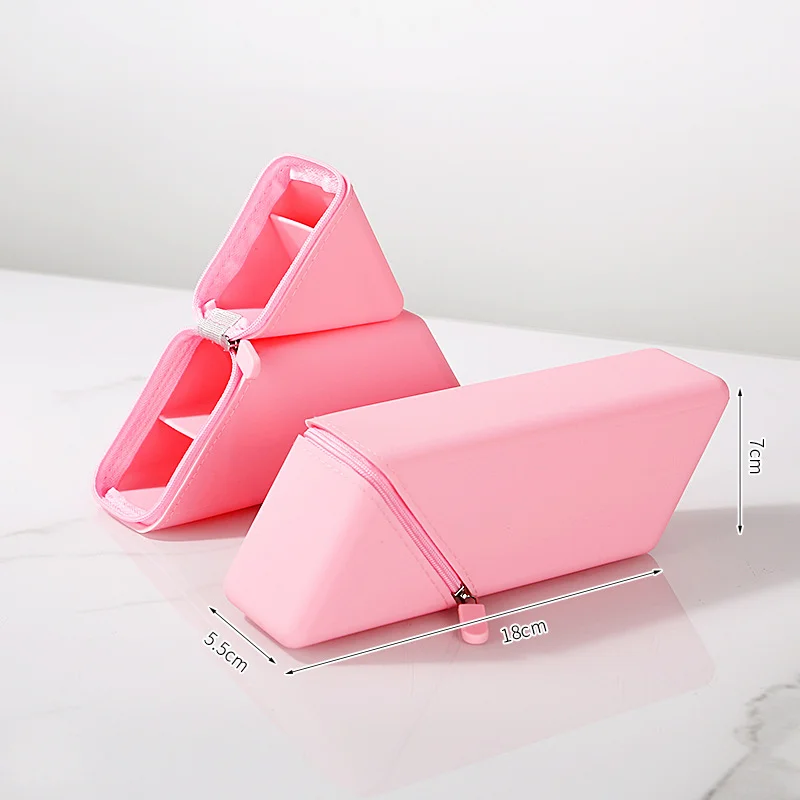 Pink Transforming Silicone Pencil Case - Stand-Up Pen Holder & Stationery Organizer