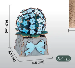 DIY 3D Wooden Pompon Flower Puzzle - 82-Piece Kids' Craft Toy