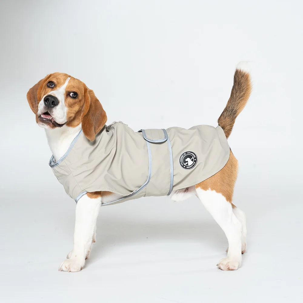 75# Grey Waterproof Reflective Dog Raincoat for Small to Large Dogs