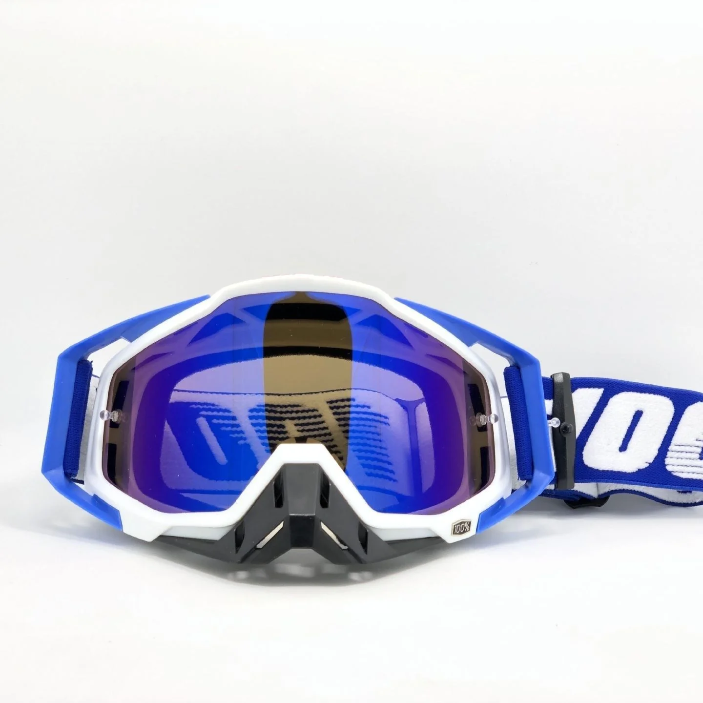 Blue-white Frame and Blue Sheet Motocross Goggles - Durable Off-Road Motorcycle Riding Eye Protection with Lens