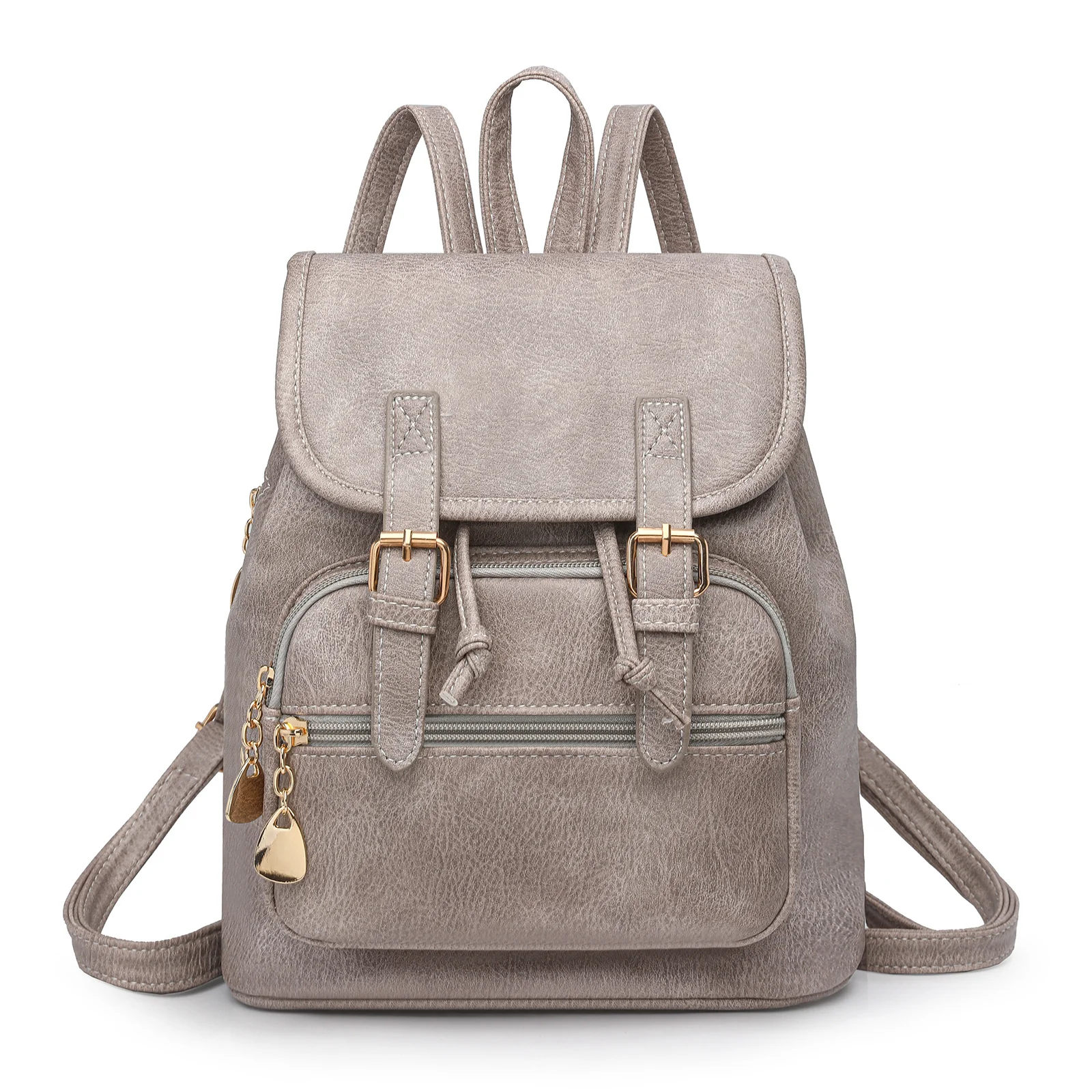 Grey Stylish PU Leather Backpack for Women - Compact Travel Companion
