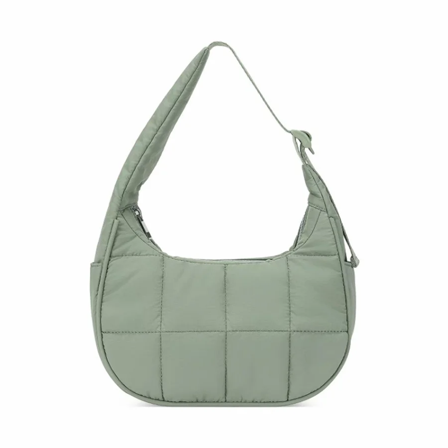 Green Trendy Nylon Puffer Shoulder Bag for Women - Lightweight Large Capacity Underarm Tote