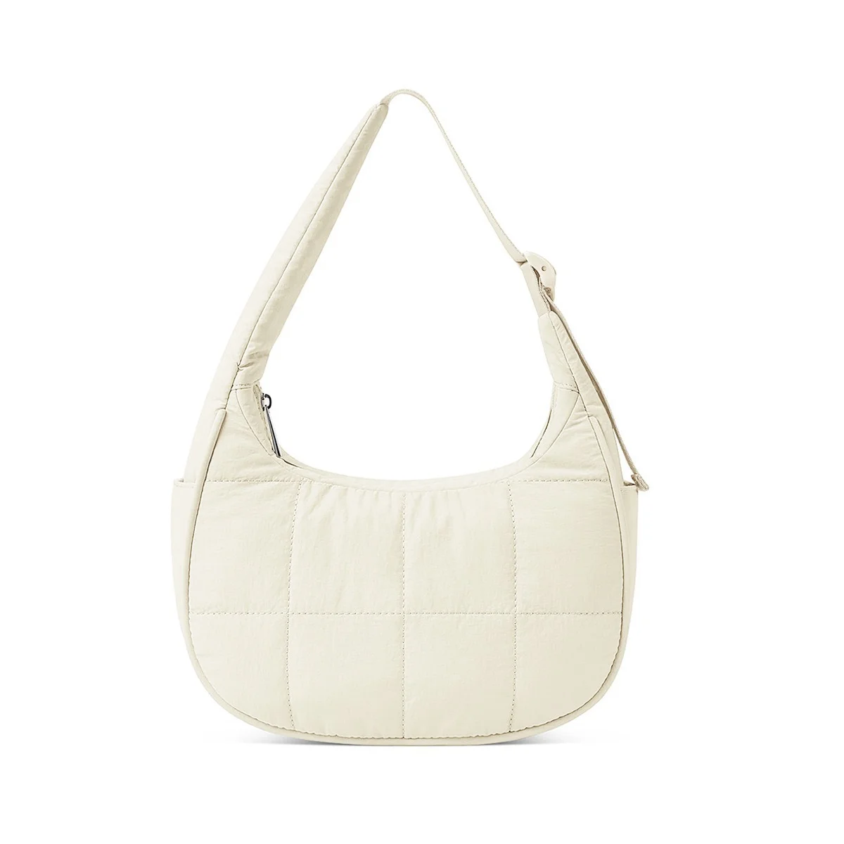 Beige Trendy Nylon Puffer Shoulder Bag for Women - Lightweight Large Capacity Underarm Tote