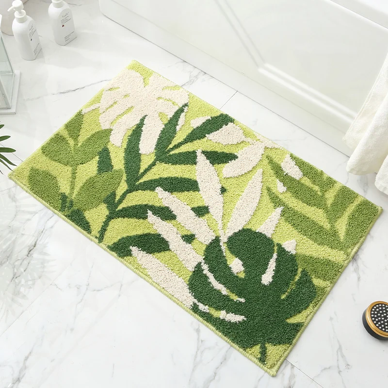 Green Branches and Green Leaves Jacquard Bathroom Mat - Super Absorbent Non-Slip Rug (40x60cm), Toilet Floor Mat for Bathroom/Bedroom/Entryway