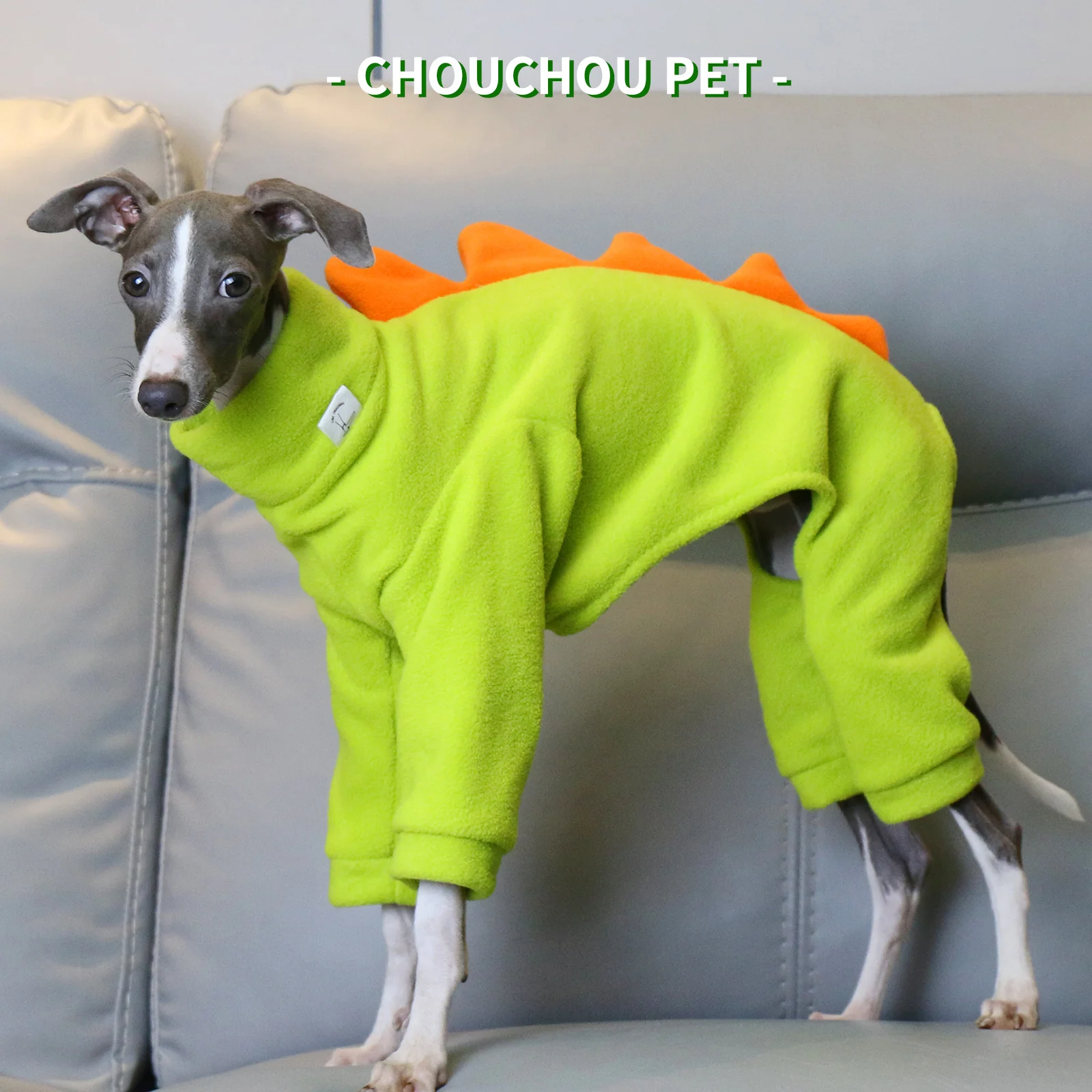 M Adorable Dinosaur Fleece Dog Jumpsuit - Warm Winter Pajamas for Whippets & Italian Greyhounds