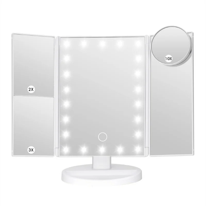 White LED Lighted Tri-Fold Vanity Mirror with 2X/3X/10X Magnification