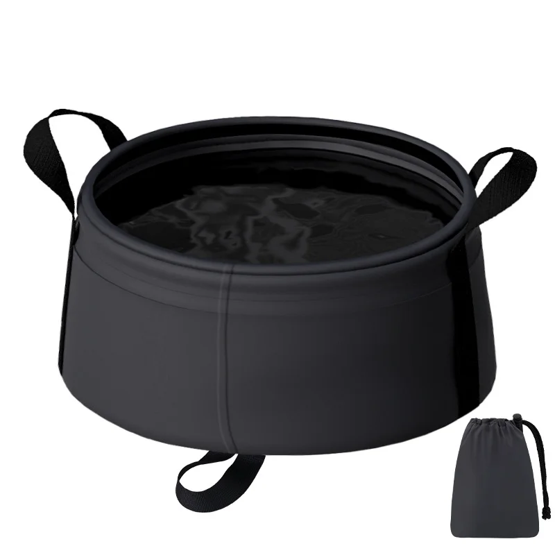 2PCS Black 8.5L Portable Folding Water Basin - Collapsible Bucket with Carry Bag for Camping & Travel