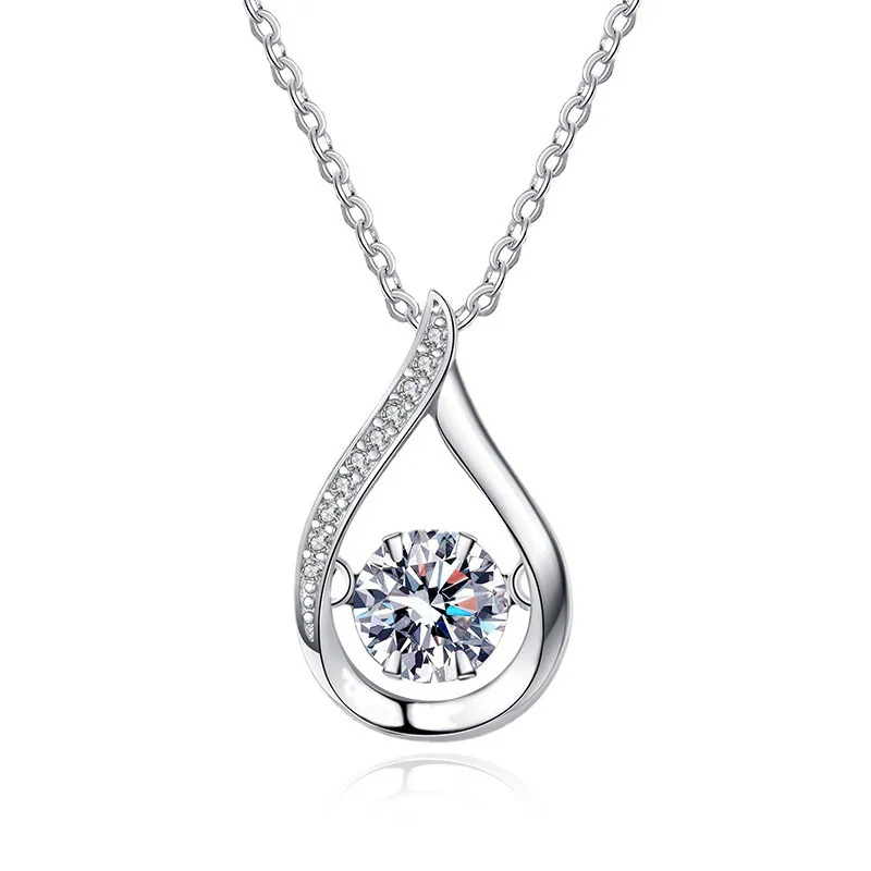 Dazzling Teardrop Dancing Moissanite Necklace S925 Sterling Silver Pendant