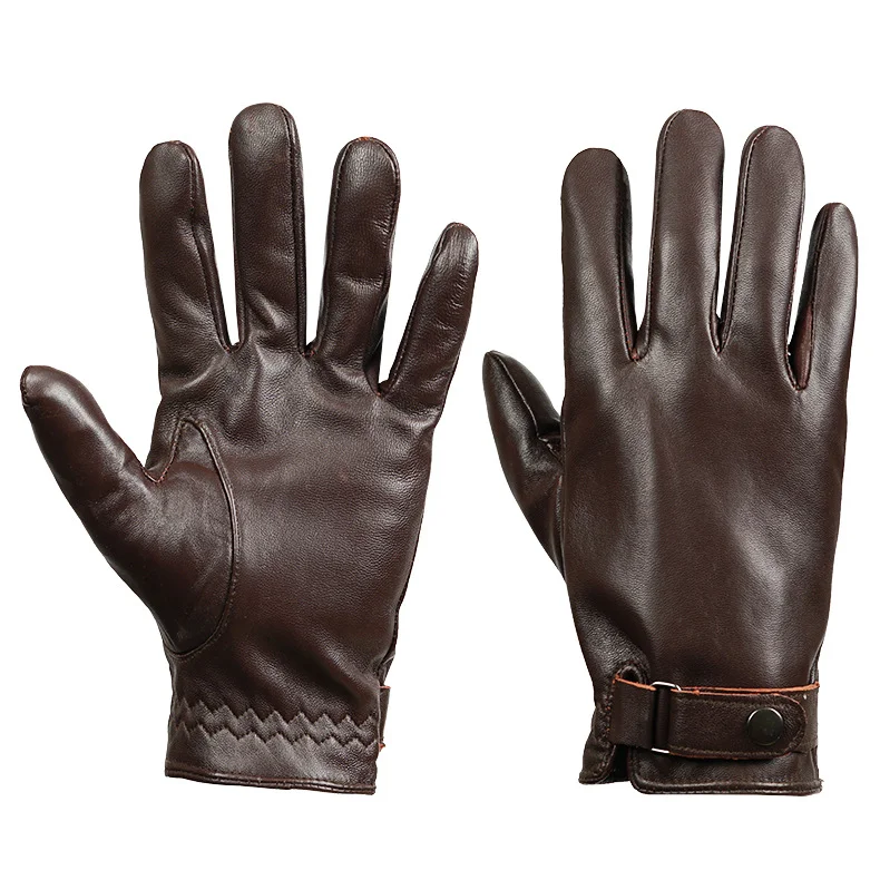 M Dark Brown Premium Men's Genuine Sheepskin Leather Driving & Cycling Gloves
