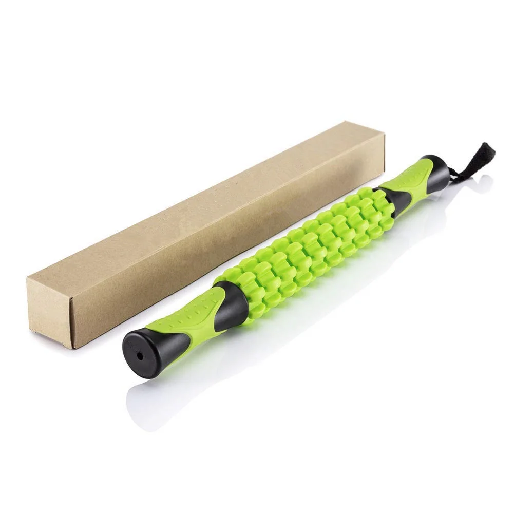 Green Deep Tissue Massage Roller Stick for Muscle Soreness & Recovery - Portable Fascia Release Tool