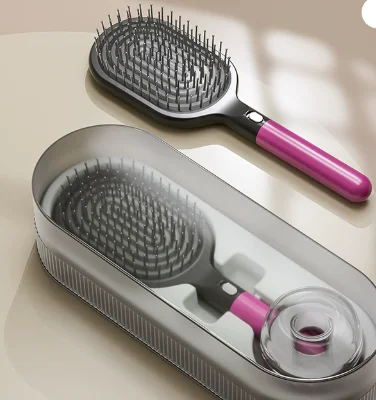 Rose Red Premium Self-Cleaning Hair Brush Set with Stand - Anti-Static Detangling & Scalp Massage Paddle Brush