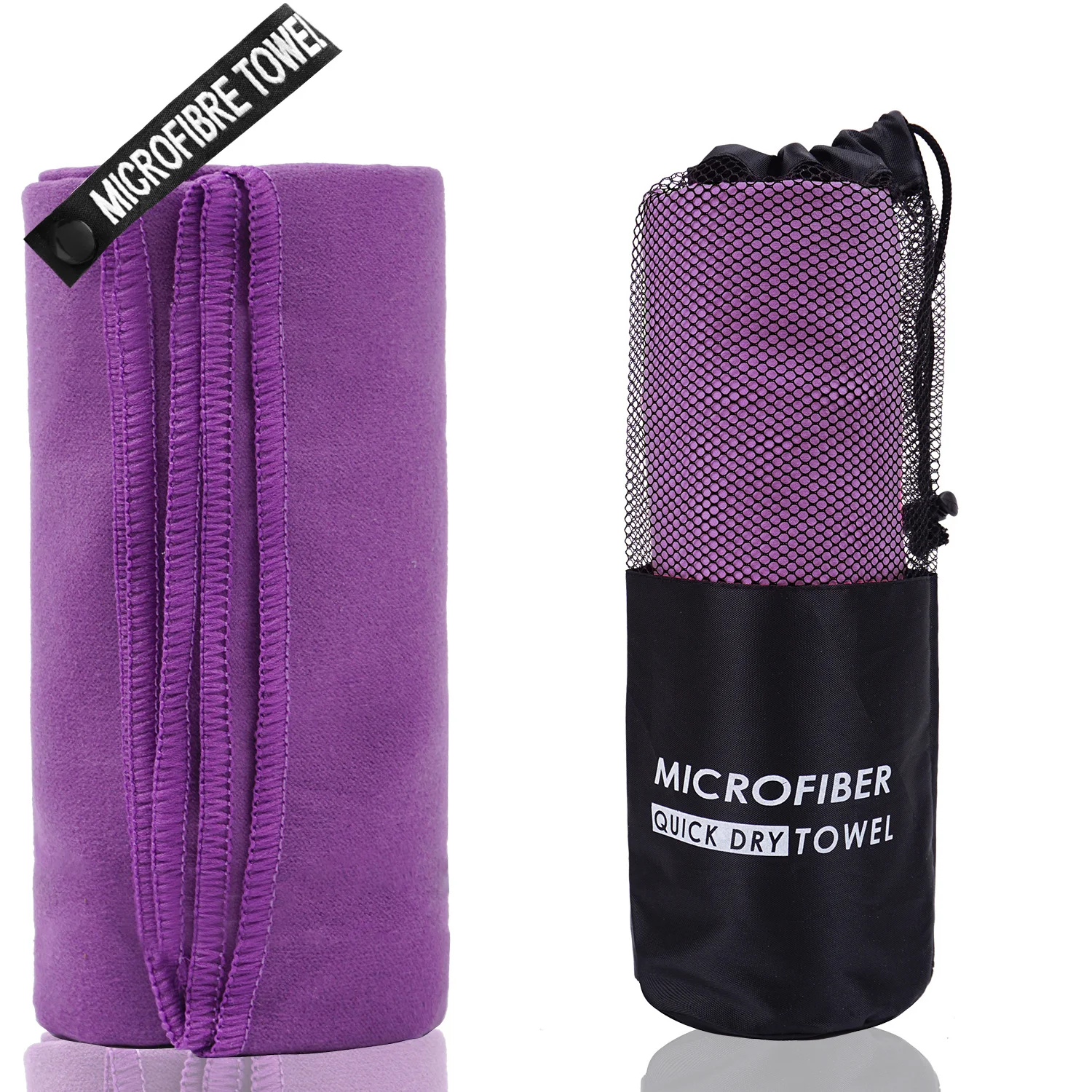 2-Piece Purple Quick-Dry Microfiber Sports Towel with Travel Case - Compact & Absorbent for Gym, Swimming & Camping