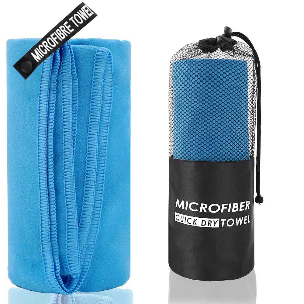 2-Piece Blue Quick-Dry Microfiber Sports Towel with Travel Case - Compact & Absorbent for Gym, Swimming & Camping