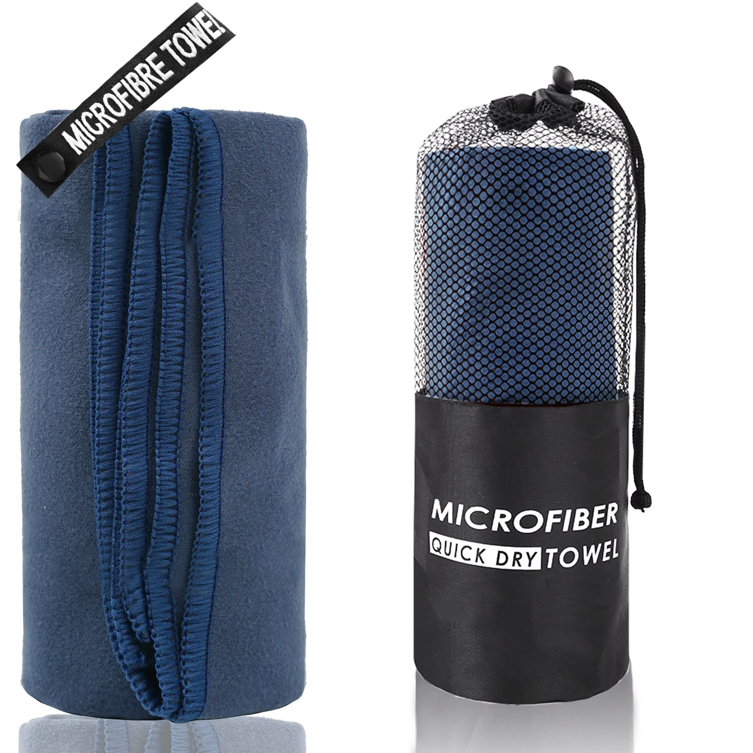 2-Piece Navy Blue Quick-Dry Microfiber Sports Towel with Travel Case - Compact & Absorbent for Gym, Swimming & Camping