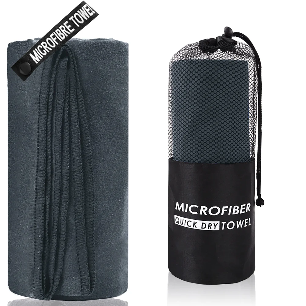 2-Piece Dark Grey Quick-Dry Microfiber Sports Towel with Travel Case - Compact & Absorbent for Gym, Swimming & Camping