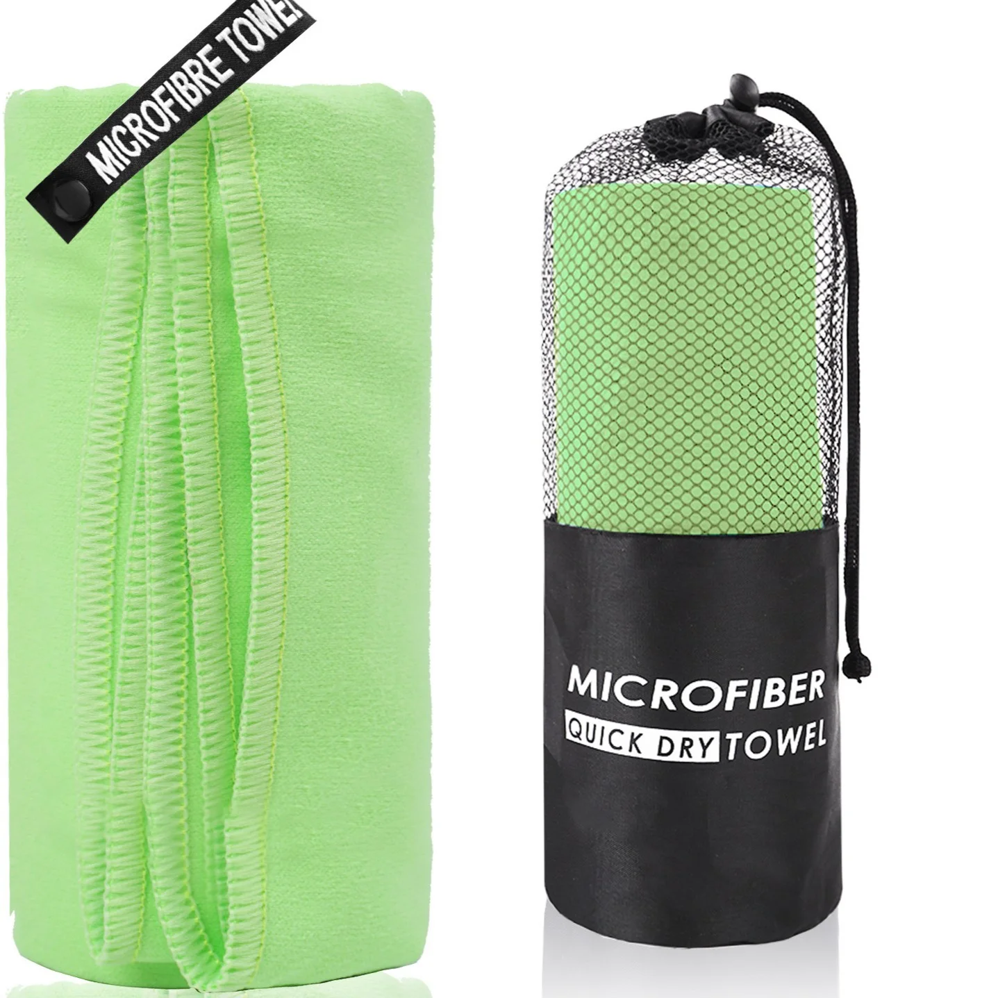 2-Piece Light Green Quick-Dry Microfiber Sports Towel with Travel Case - Compact & Absorbent for Gym, Swimming & Camping