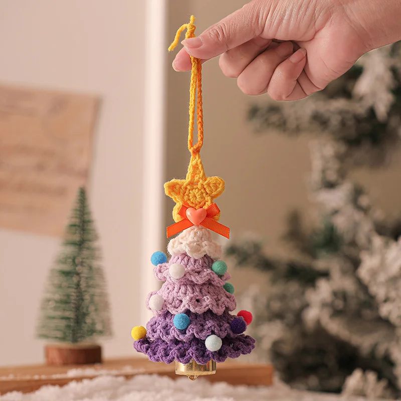 2PCS Purple Handmade-Style Crochet Christmas Tree Ornament - Festive Plush Hanging Decor for Home & Car