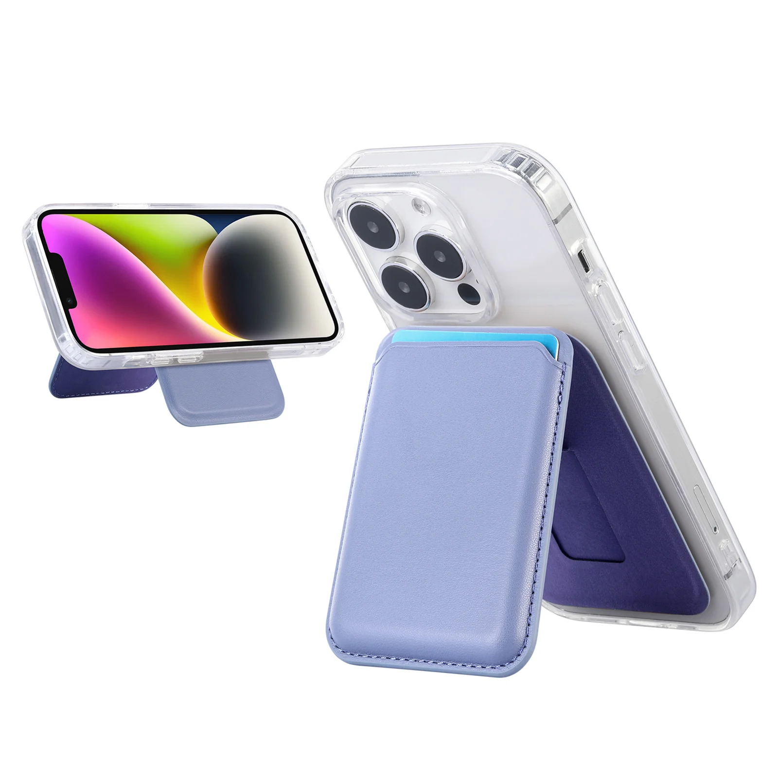 Light Purple Slim Magnetic Card Holder Wallet with Adjustable Kickstand - MagSafe Compatible