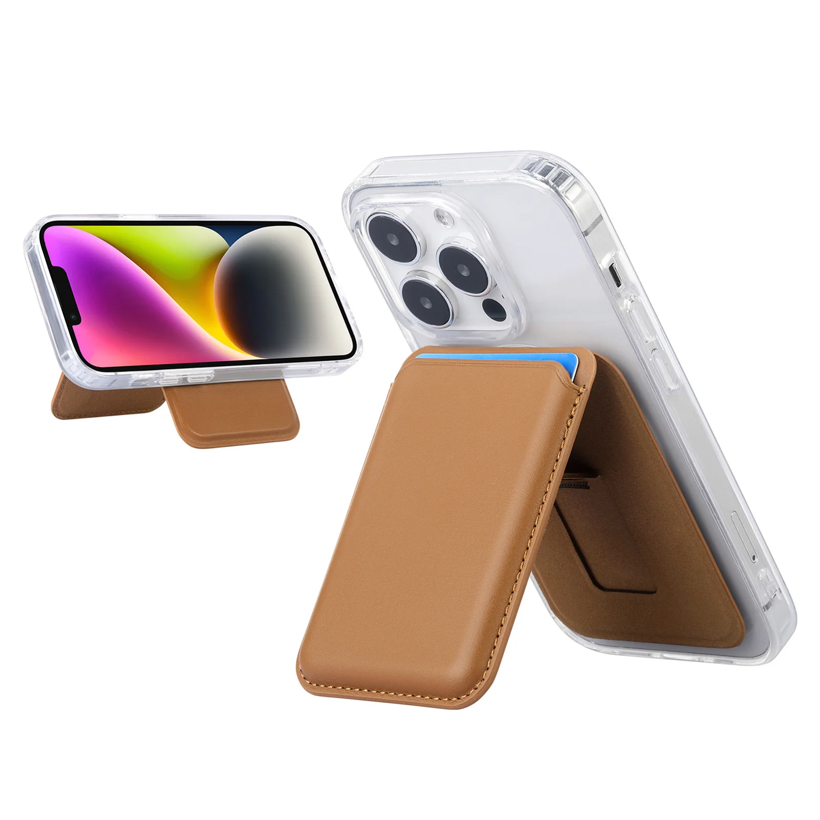 Brown Slim Magnetic Card Holder Wallet with Adjustable Kickstand - MagSafe Compatible