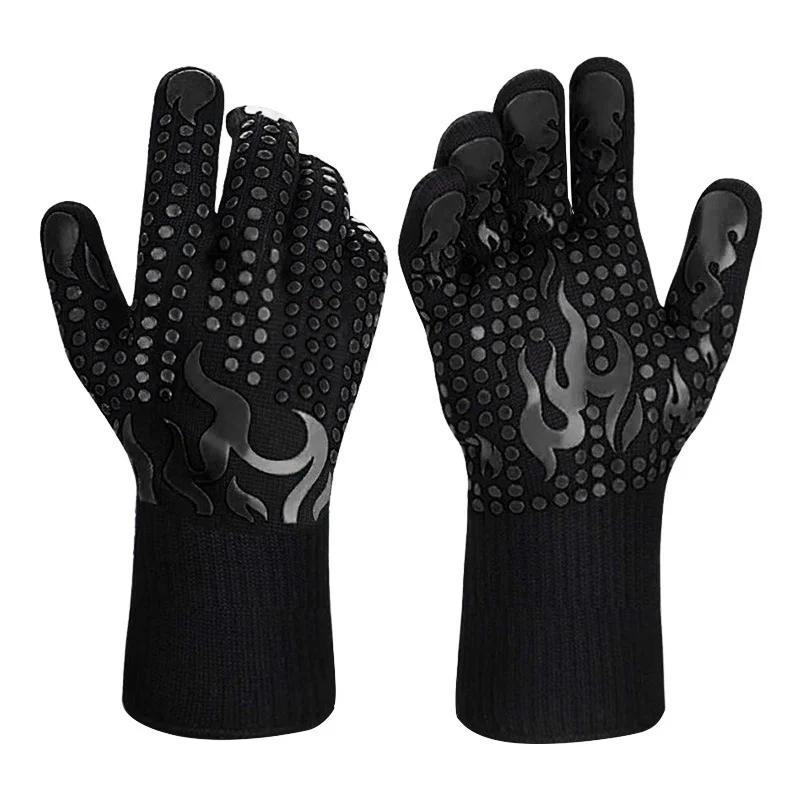 Black a Pair Of Extreme Heat Resistant BBQ Gloves (500°C) - Aramid Fiber with Non-Slip Silicone Grip for Grilling & Oven Use